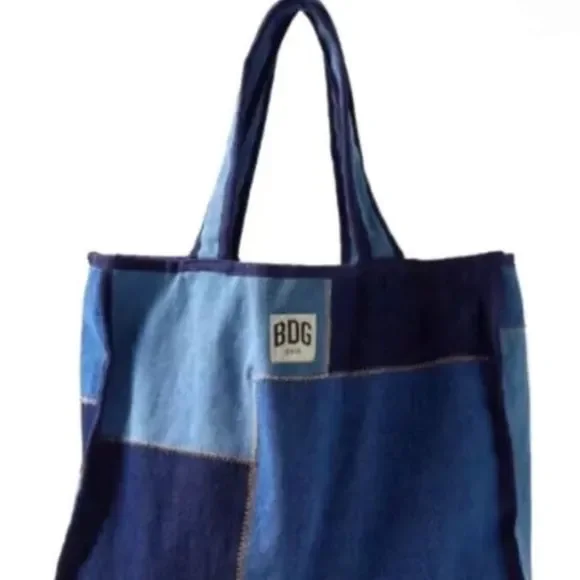 Urban Outfitters BDG Demin Patched Tote Back Reusable Washable Grocery Blue - Picture 2 of 4